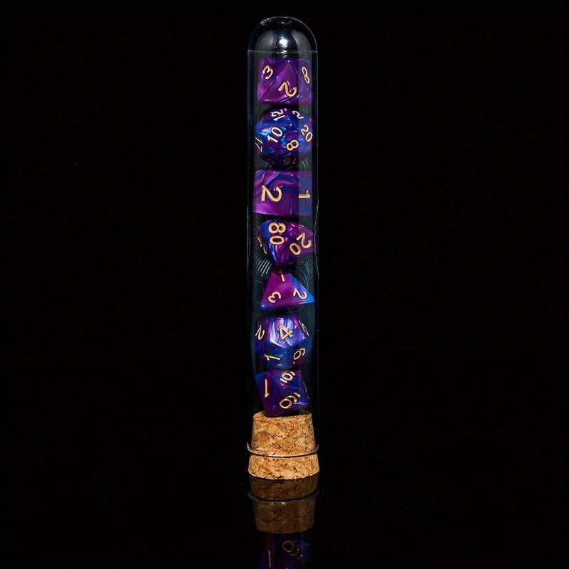 Potion Dice - Lila / Dunkelblau Würfelset mit 7 Würfeln im Reagenzglas (normale Würfelgröße)